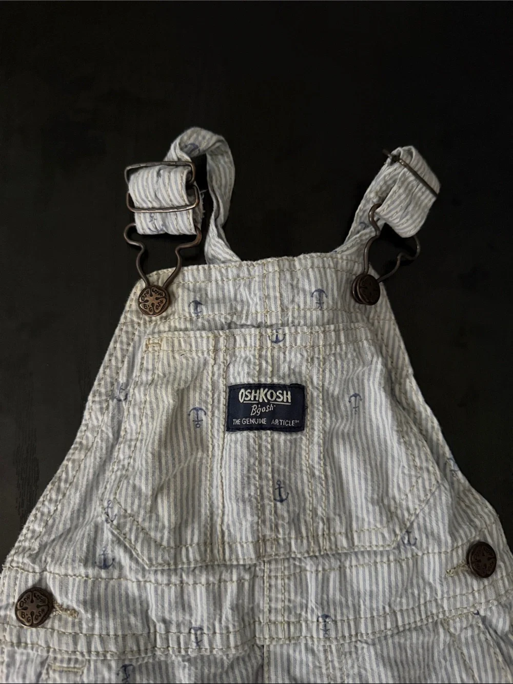 OshKosh B'gosh Light Blue Pinstripe Anchor Shortalls